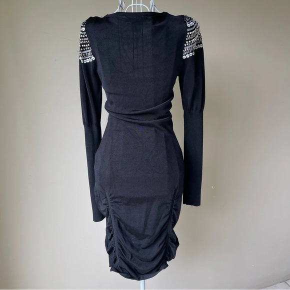 Vintage Arden B body on dress with beaded shoulders long sleeve black size S - Picture 5 of 9